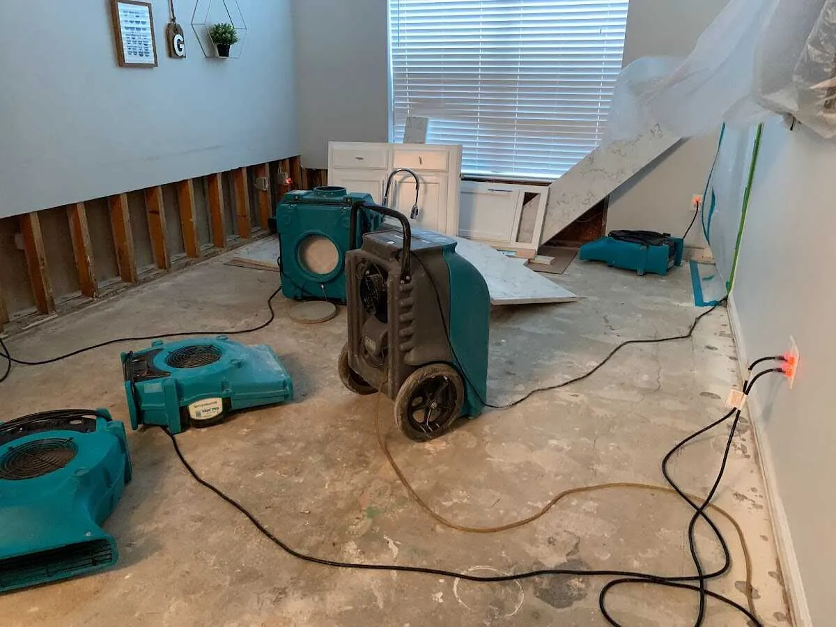 Dehumidifier in flood-cut room for Water Damage Restoration in Collegeville